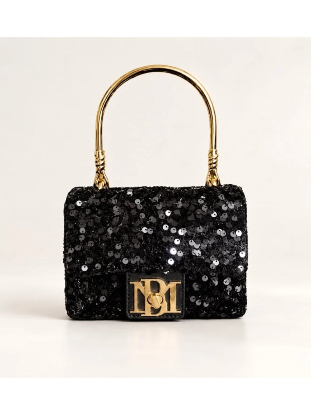 Badgley Mischka BMH-535 Black Sequin Metal Handle Crossbody Bag NWT
